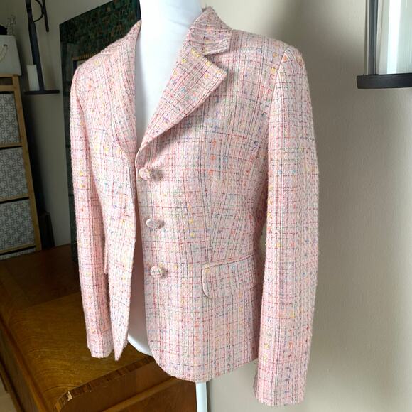 Laura Scott Size 6 Women's Blazer Jacket Pink Tweed Button Front Career Twee - Picture 2 of 8